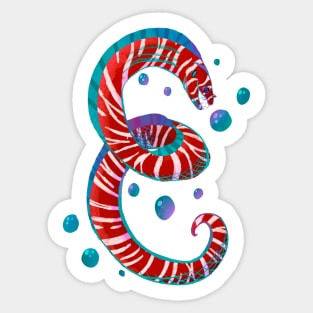 Red Zebra Moray Eel Fish as Letter E Sticker